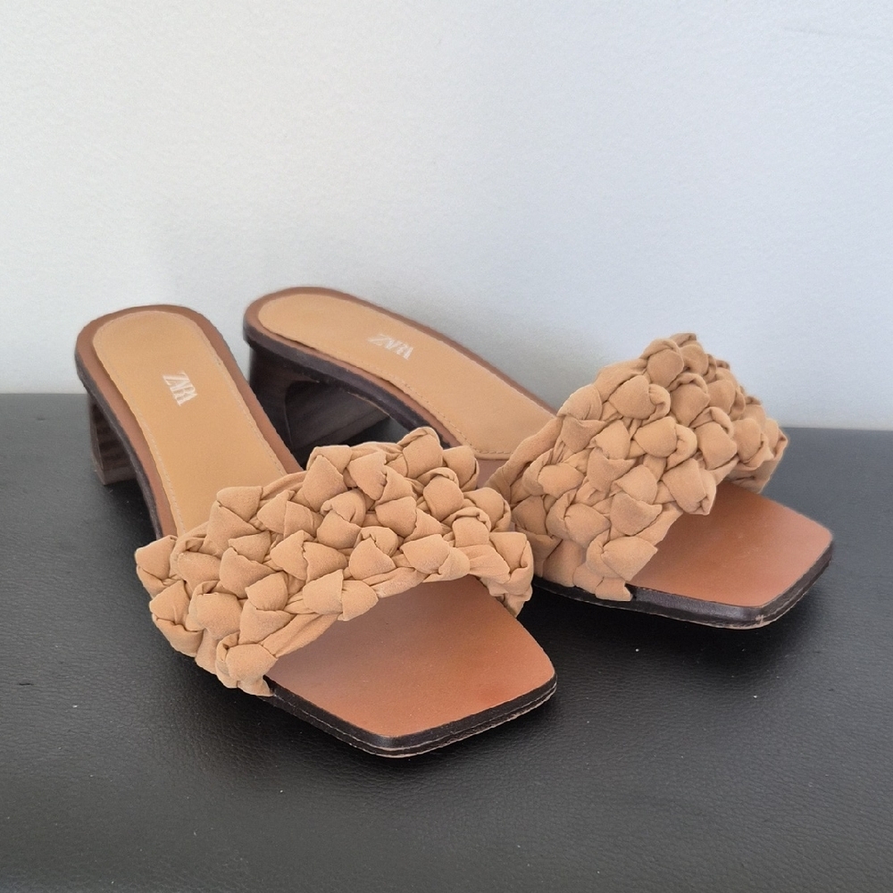 Zara Beige Braided Heeled Sandals